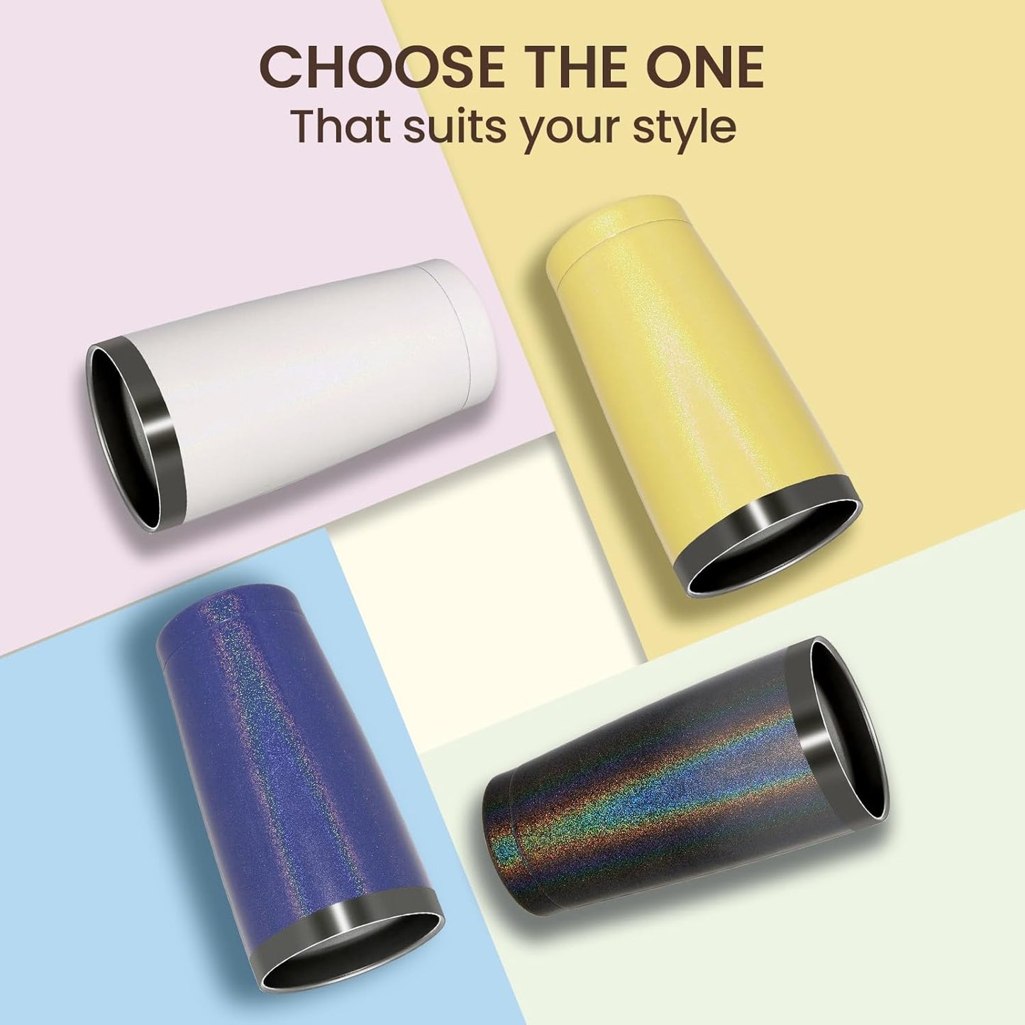 MEWAY 20oz Tumbler 8 Pack Double Wall Vacuum Insulated Travel Glitter Mug Bulk, Stainless Steel Tumblers with Lid and Straw, Powder Coated Coffee Cups for Woman(Rainbow Navy,Set of 8)