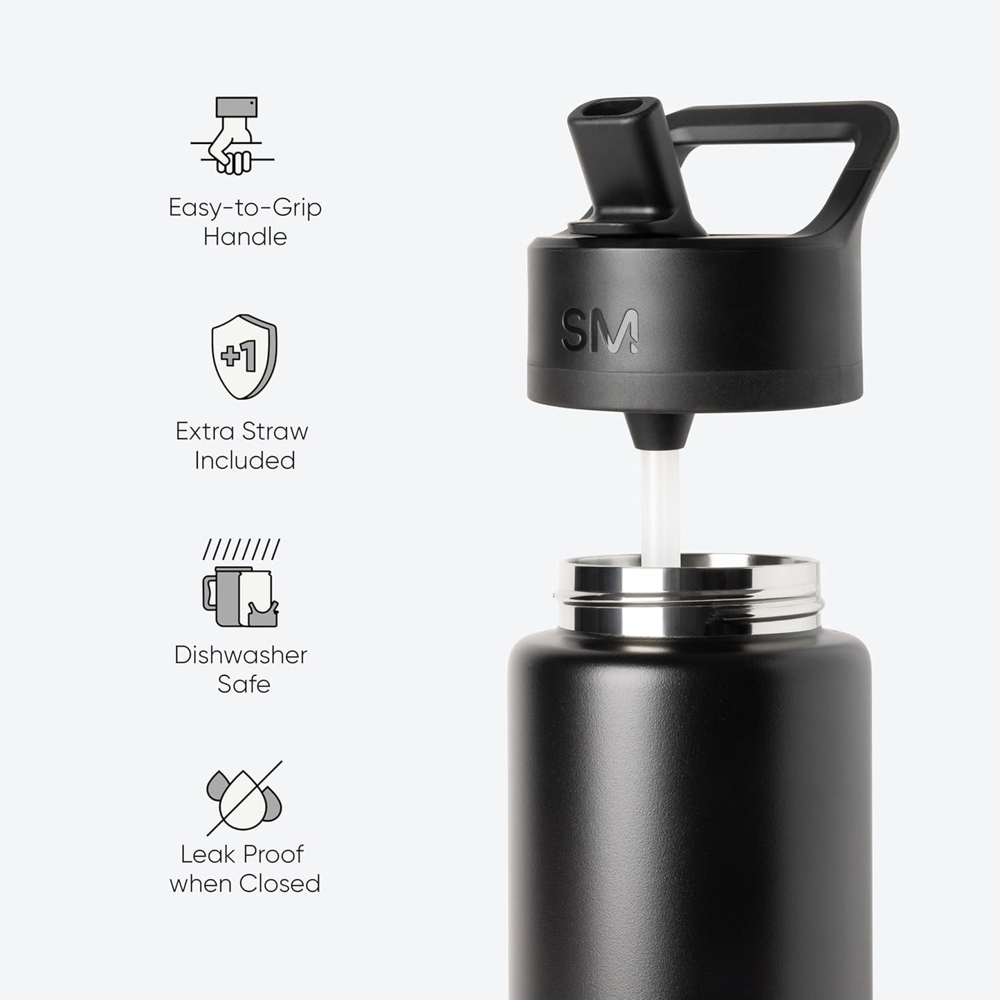 Simple Modern Kids Water Bottle with Straw Lid | Vacuum Insulated Stainless Steel Metal | Reusable Leak Proof BPA-Free Thermos for School | Summit Collection | 18oz, Black and White Checkmate