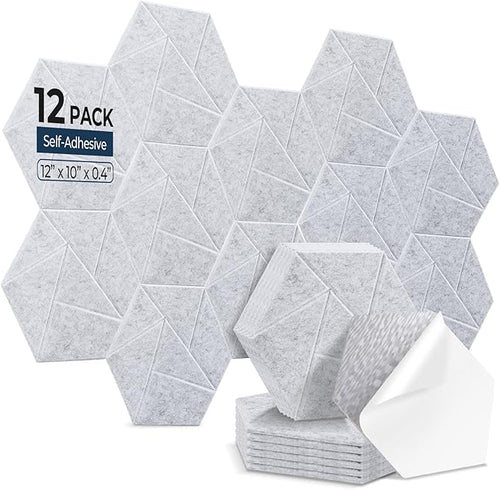 12 Pack Hexagon Acoustic Panels, Self-Adhesive Acoustic Wall Panels by AUSLET