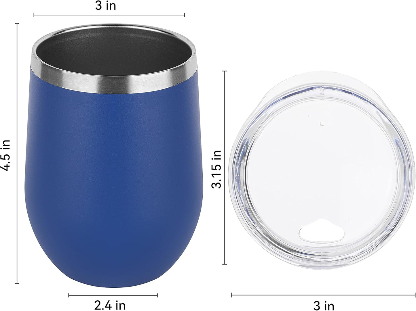 DOMICARE Stainless Steel Wine Tumbler Bulk with Lid, Personalized Insulated Tumblers Set, 12oz Travel Coffee Cups Pack of 4, Dark Blue