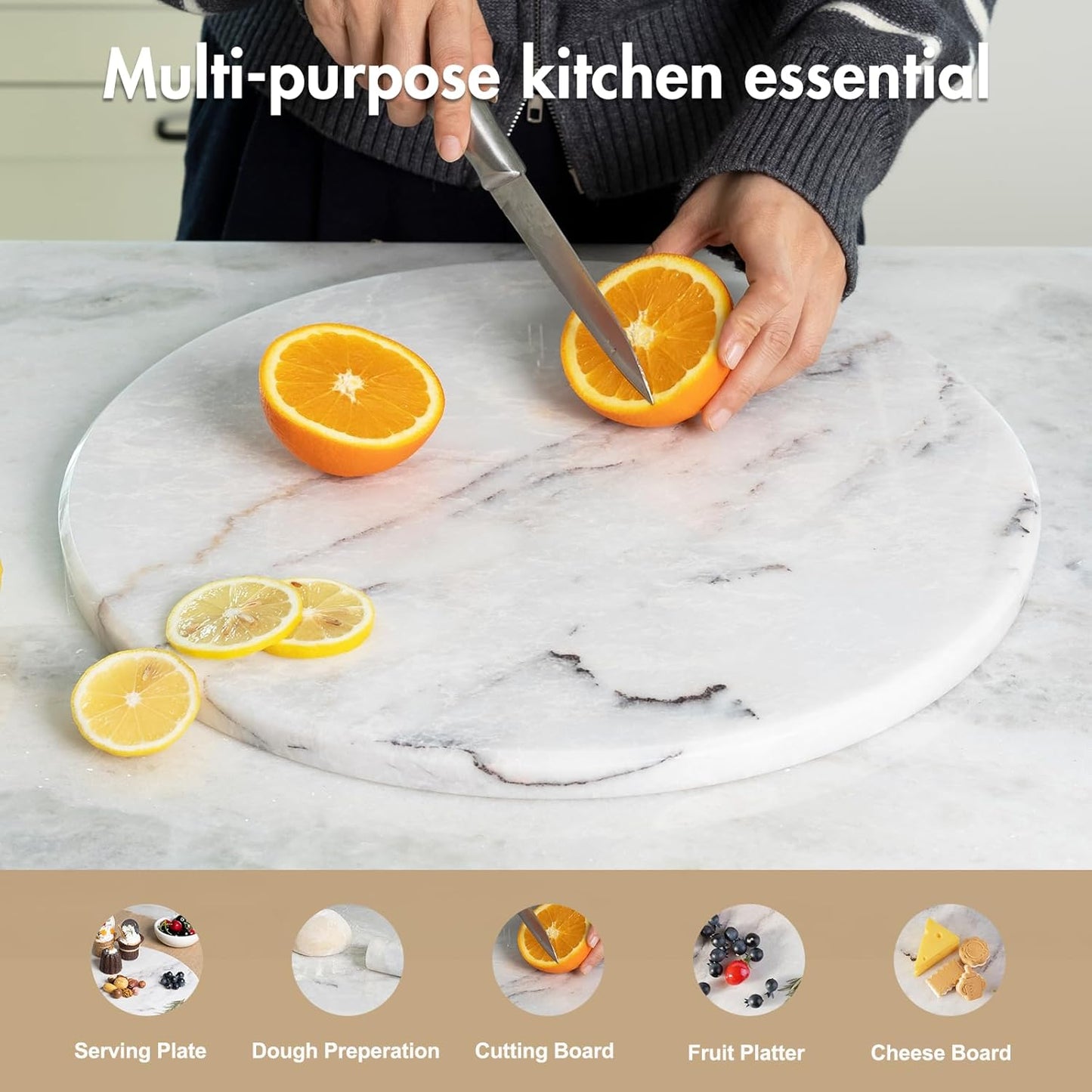 Koville Milas Lilac Marble Cutting Board for Kitchen, 16" Large Marble Cheese Serving Board for Baking, Charcuterie, Pastry, Trivet, Non-Stick Heat Resistant Stone Cutting Boards for Kitchen Counter