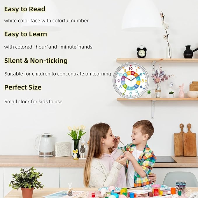 XFM Colorful Kids Wall Clocks Battery Operated 10 inch Silent Non Ticking Funny - Image 6