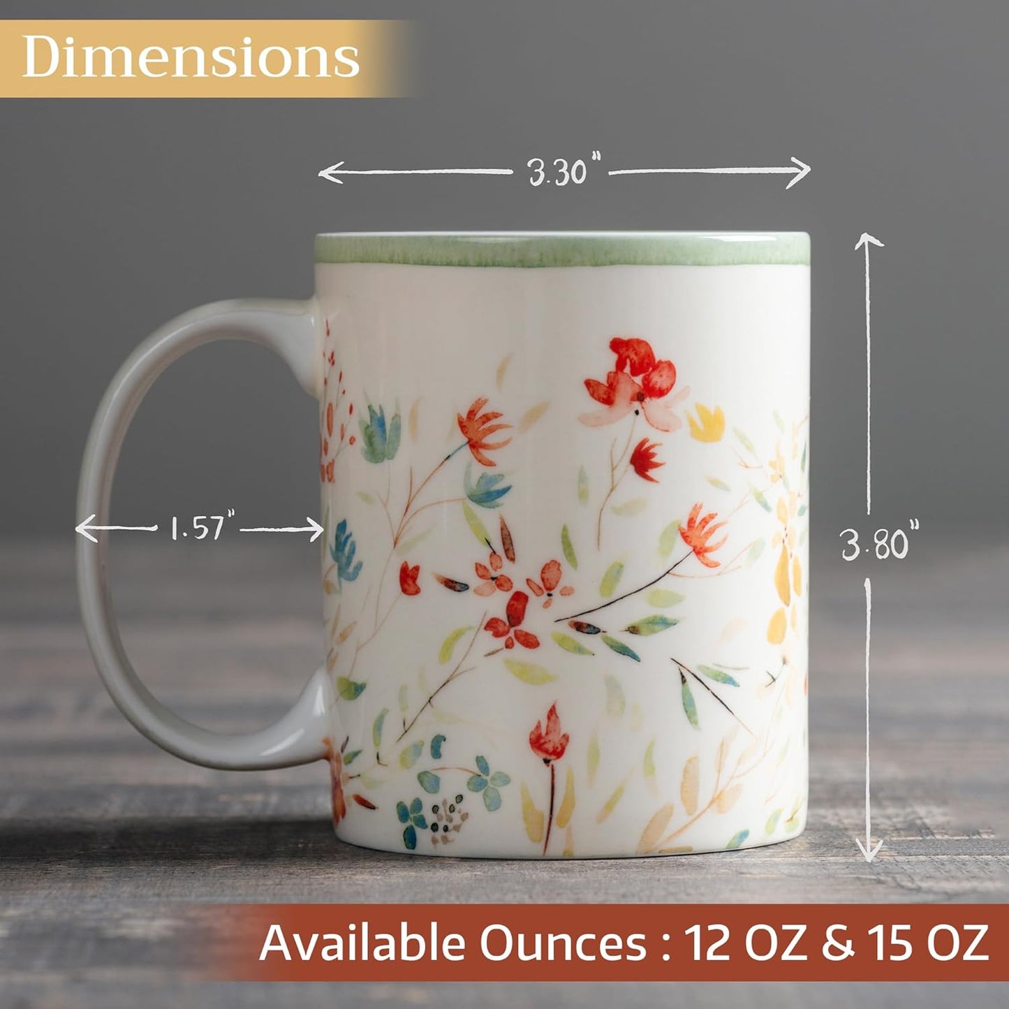 Maison d' Hermine Coffee Mug with Handles Fine Bone China Mugs Pack of One Tea Cups for Hot Beverages Cappuccino Latte Home Restaurant Office Perfect for Gift (Colmar - Green, 15 Ounce)
