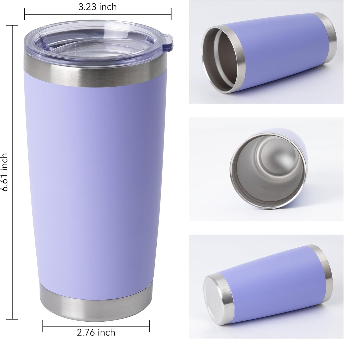 HASLE OUTFITTERS 20oz Stainless Steel Tumblers Bulk, Insulated Travel Cup with Lid, Double Wall Vacuum Coffee Mug for Cold & Hot Drinks 4 Pack, Light Purple