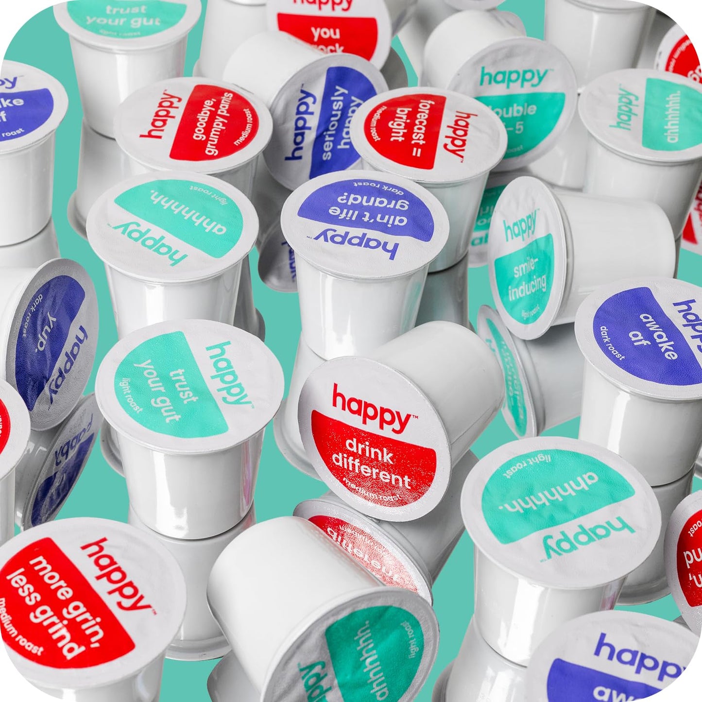 happy coffee light roast coffee pods, 10 count, notes of toasted biscotti and levity, compatible with most K-cup brewers, rainforest alliance certified