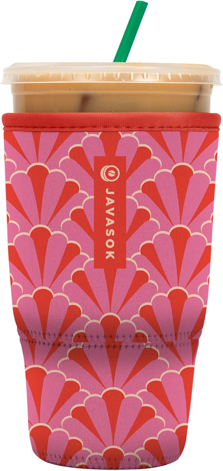 Sok It JavaSok Iced Coffee & Cold Soda Insulated Neoprene Cup Sleeve (Pink Gatsby, Large: 30-32oz)