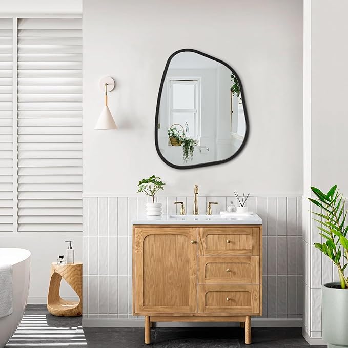 Irregular Wall Mirror Asymmetrical White Mirror Modern Wood Frame Unique Shape - Image 6