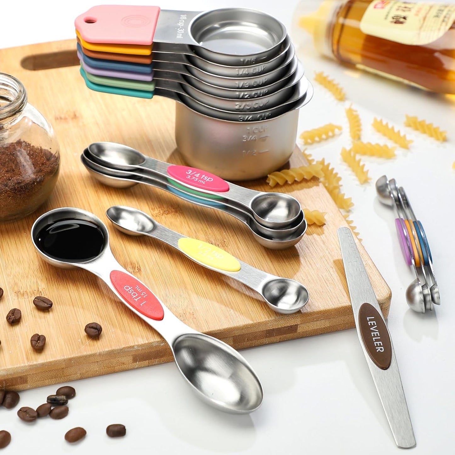 Magnetic Measuring Cups Set 7 Stainless Steel Stackable Nesting Measuring Cups for Measuring Dry and Liquid Ingredients