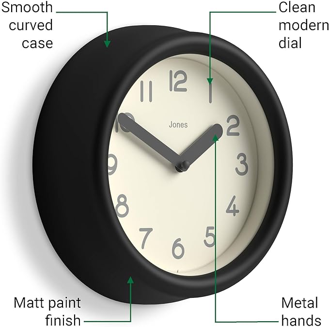 JONES CLOCKS® Fuze wall Clock | Small Round Clock | Black | Playful Modern - Image 5