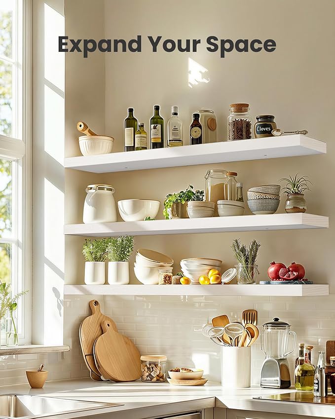 AMADA HOMEFURNISHING 47.2" L Floating Shelves, Wall Shelves Set of 3 - Image 3