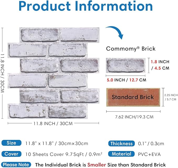 COMSTICKC 3D Faux Brick Wall Panel Peel and Stick, Small Size, Ultra-Light PVC - Image 3