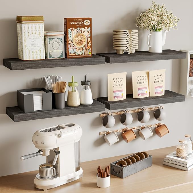 Fixwal 15.8in Floating Shelves, Rustic Wood Finish Wall Shelves Set of 4 - Image 7