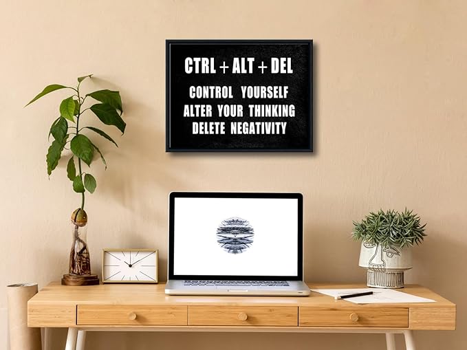 Pyradecor Black Framed Canvas Wall Art Motivational CTRL+ALT+DEL Classroom - Image 2