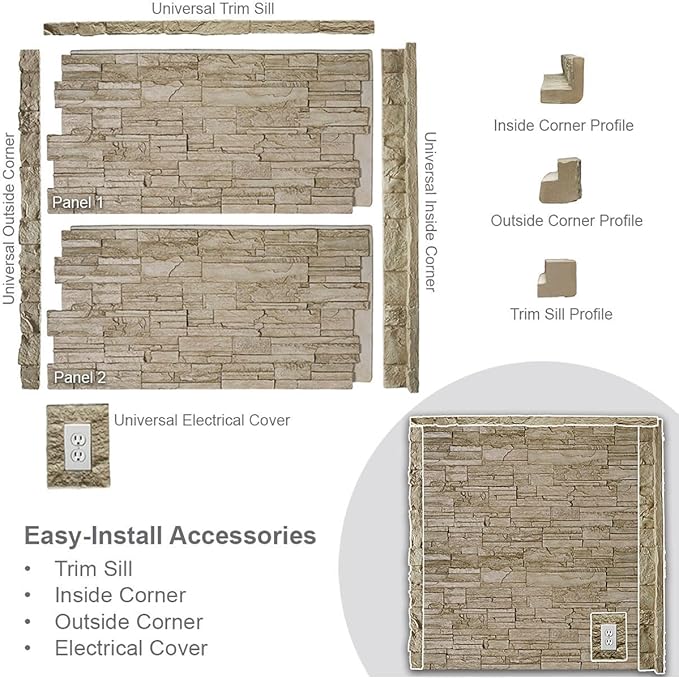 Ekena Millwork 49"W x 25 1/2"H x 1 1/4"D Acadia Ledge Stacked Stone, StoneWall - Image 6