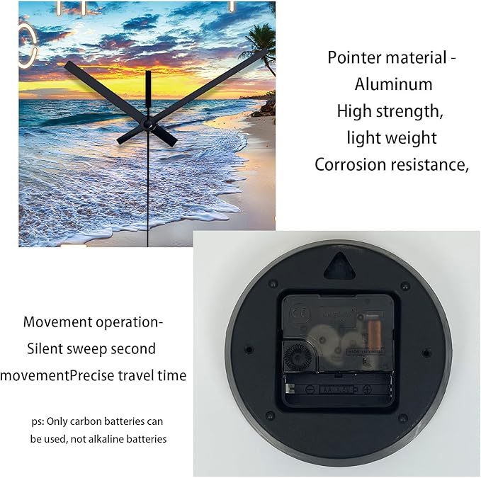 Beach Clocks Wall Decor Glass Modern Coastal Wall Clock Silent Non Ticking Blue - Image 7