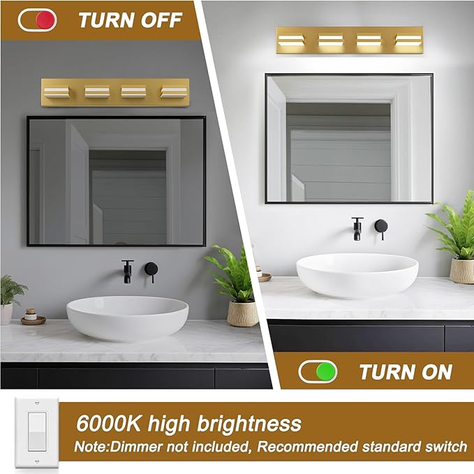 IZORRO LED Modern Bathroom Lights Fixtures, Brushed Glod Acrylic Wall Lighting - Image 5