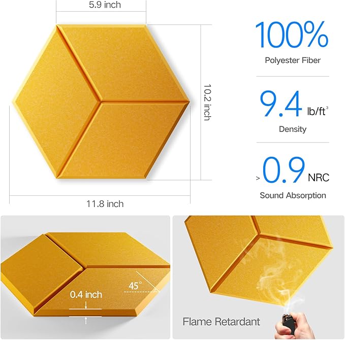 18 Pack Self-adhesive Acoustic Panels 12" X 10" X 0.4" -Sound Proof Foam Panels - Image 3