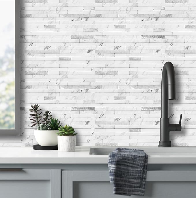 AULIGET Faux Stone Peel and Stick Backsplash, PVC Mixed Metal Wall Tiles Stick - Image 8