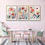 KISSFOX Framed Colorful Wildflower Canvas Wall Art Set Of 3 Flowers Pictures - Image 3