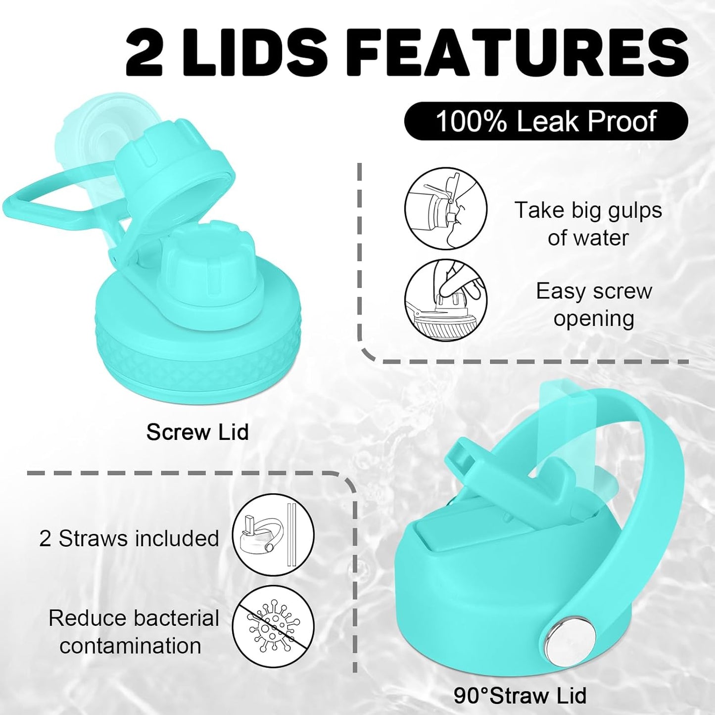 32oz Insulated Water Bottle, Fit in Any Car Cup Holder, Water Bottle with Straw Lids, Stainless Steel Insulated Water Flask Double Wall Leak-proof BPA Free to Keep Cold&Hot