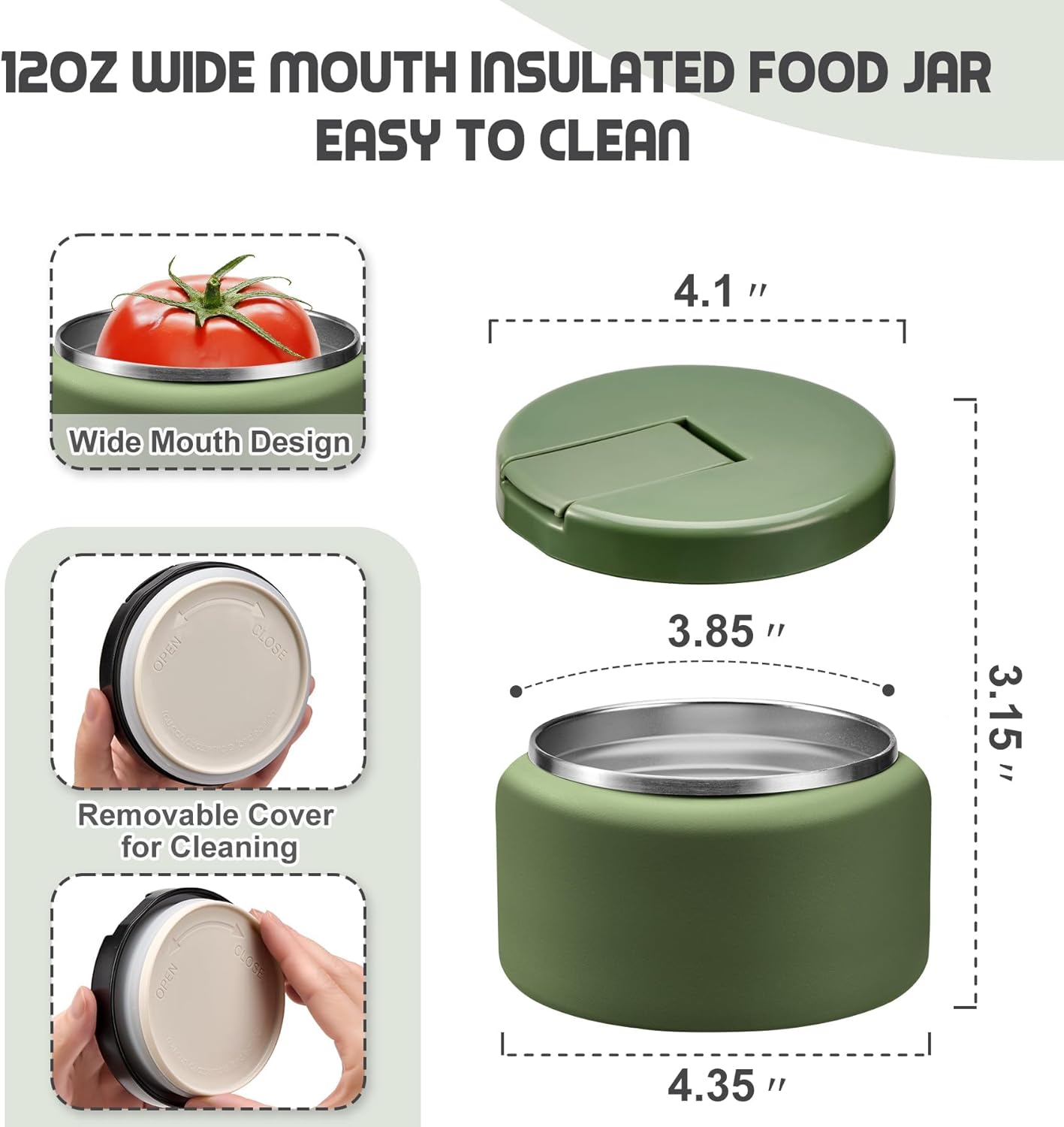 13.5oz Soup Thermo for Hot Food Kids with Buckle Lid Insulated Vacuum Food Jar Wide Mouth Leakproof Stainless Steel Lunch Container (Green)