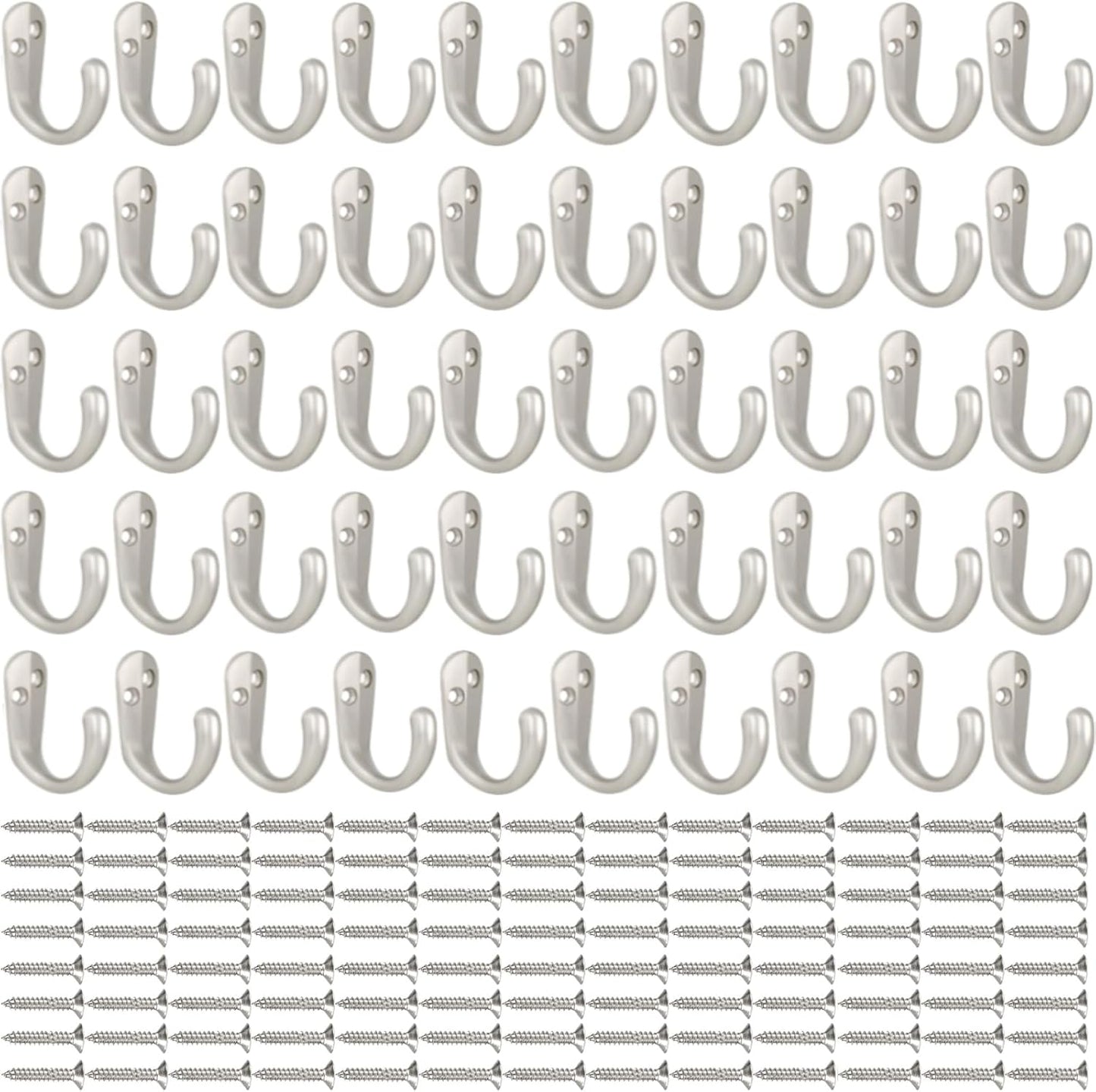 IBosins 50PCS Coat Hooks Wall Mounted Single Prong Robe Hook for Hanging Towel Hooks with 100 Screws for Cup, Mug, Bags, Hat, Cap, Scarf, Pet leashes