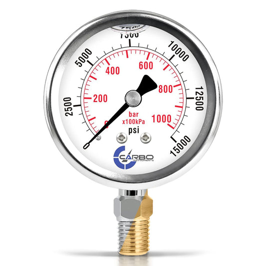 Stainless Steel Pressure Gauge Dual Display (15000 psi/kPa) - 2 1-2" Glycerine Liquid Filled Water Air Oil Gas Gauge with Polycarbonate Lens & Brass Connection -1/4" NPT Lower Mount