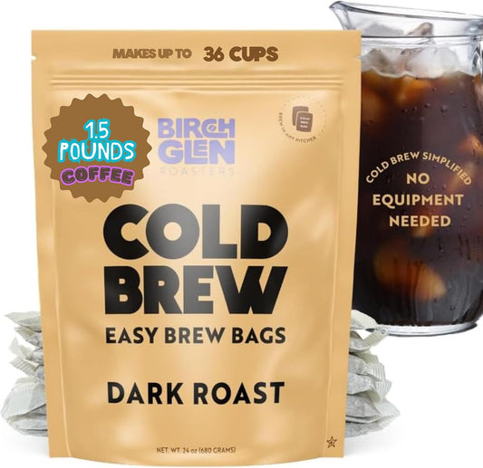 Birch Glen Roasters Cold Brew Coffee Bags - 12 Pack of Coarse Ground Coffee Filter Pitcher Packs for Easy Brewing - 100% Arabica - Yields 6 Pitchers - Dark Roast