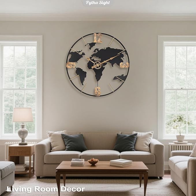 Pytha Sight 20 Inch Large Wall Clock, Modern Decorative Big World Map - Image 6