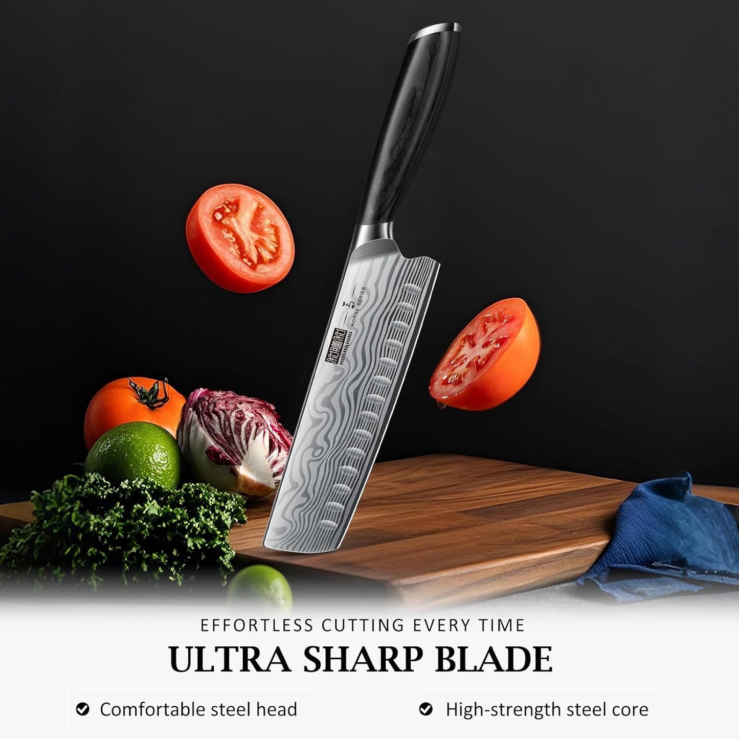 7 Inch Nakiri Knife, Japanese High Carbon Powder Steel Vegetable Cleaver Knife for Chopping, Razor Sharp Multipurpose Asian Chef Knife with Ergonomic Handle