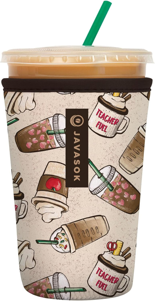Sok It JavaSok Iced Coffee & Cold Soda Insulated Neoprene Cup Sleeve (Teacher's Favorite, Medium: 22-28oz)