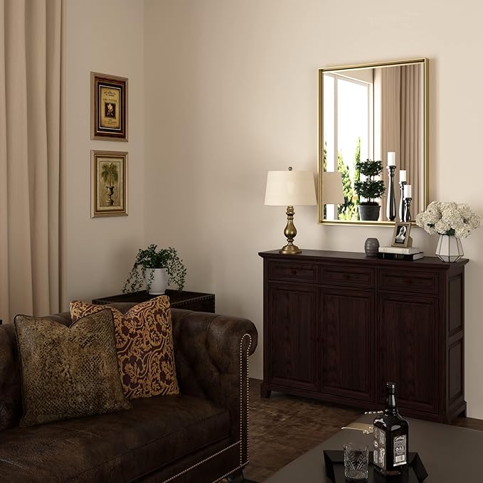 Gold Bathroom Mirror, 22x30 Brushed Gold Bathroom Mirror Beveled Edge, - Image 9