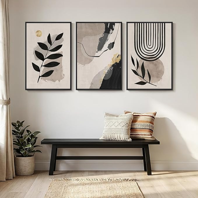 3 Piece Framed Black and White Boho Wall Art - Image 5