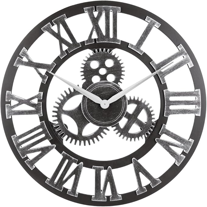 33" Roman Silver Noiseless Silent Gear Wall Clock by OldtownClocks