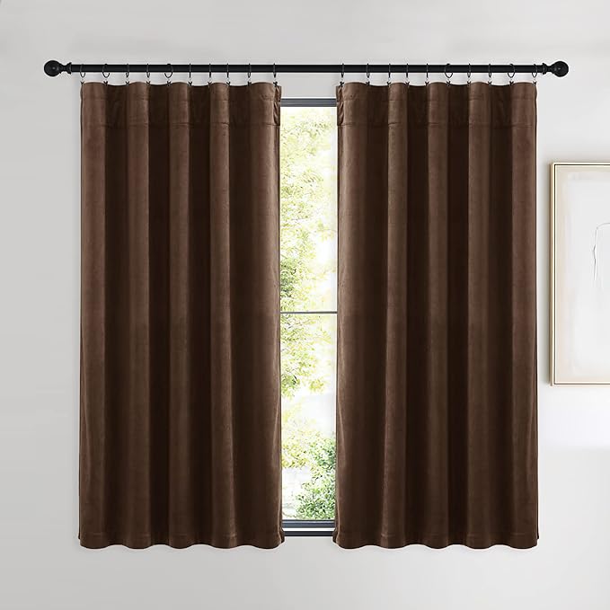 NICETOWN Brown Velvet Curtains, Thermal Insulated Sound Reducing Heavy Matt - Image 2
