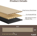 4 Pack Wood Panels for Wall, 94.4" x 12.8" Acoustic Wood Slat Wall Panel for - Image 2