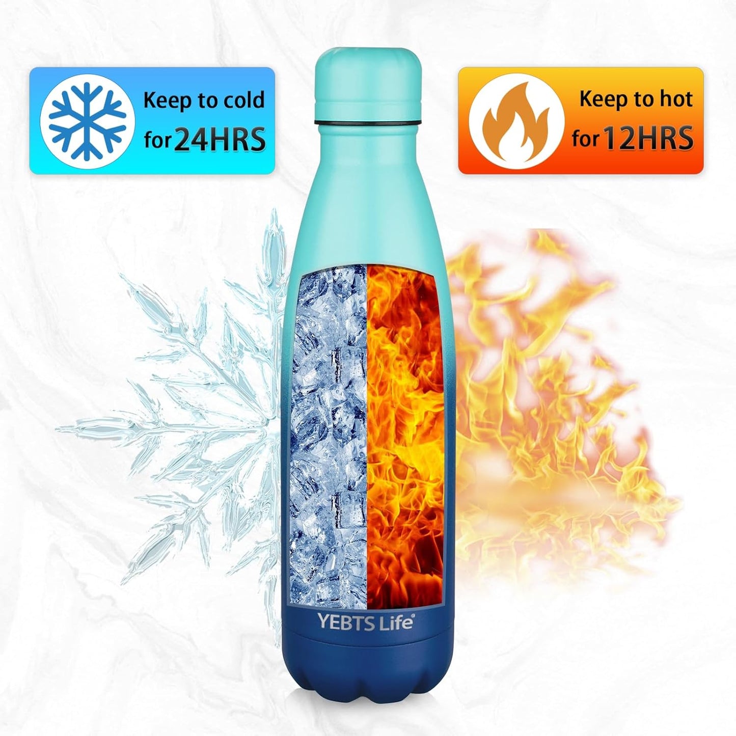 Insulated Water Bottle, 2 Pack-17oz Stainless Steel Water Bottles with straw lid, Metal Sports Water Bottles for Boys,Girls, Double Wall Vacuum BPA-Free Flask for School (Purple-Ocean Dream)