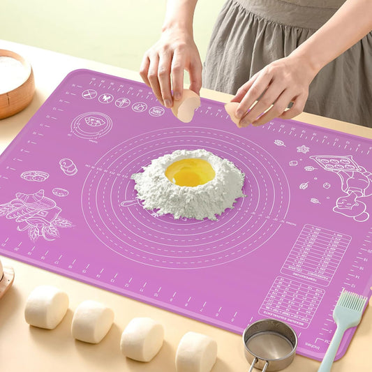 Silicone Baking Mat 28" x 20" Extra Thickness Dough Rolling Mat with Measurements and Edge Heightening, Non-stick Food Grade Silicone Pastry Mat for Pastry, Bread, Cookies, Pizza, Fondant, Pasta