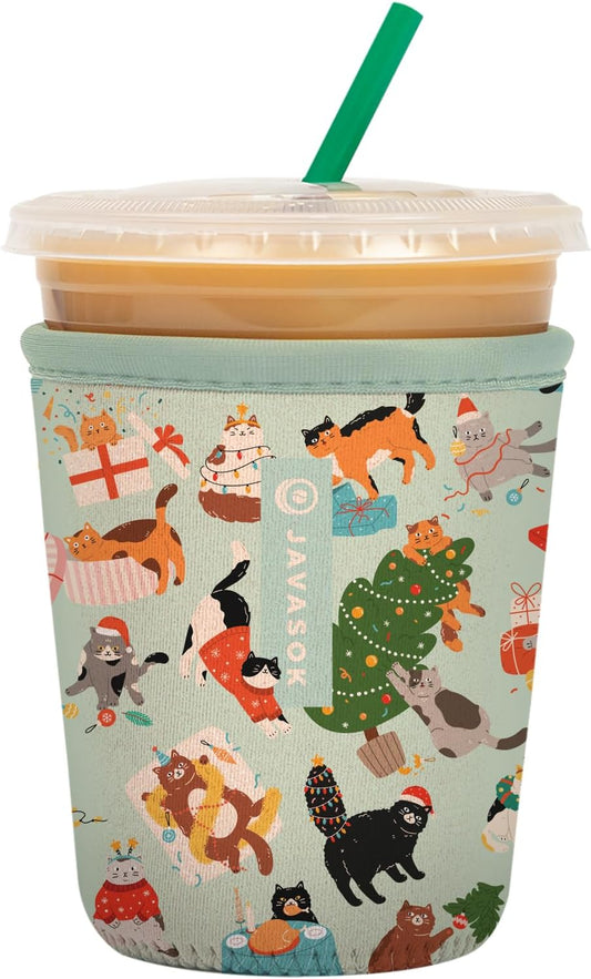 Sok It JavaSok Iced Coffee & Cold Soda Insulated Neoprene Cup Sleeve (Meowy Mayhem, Small: 16-20oz)