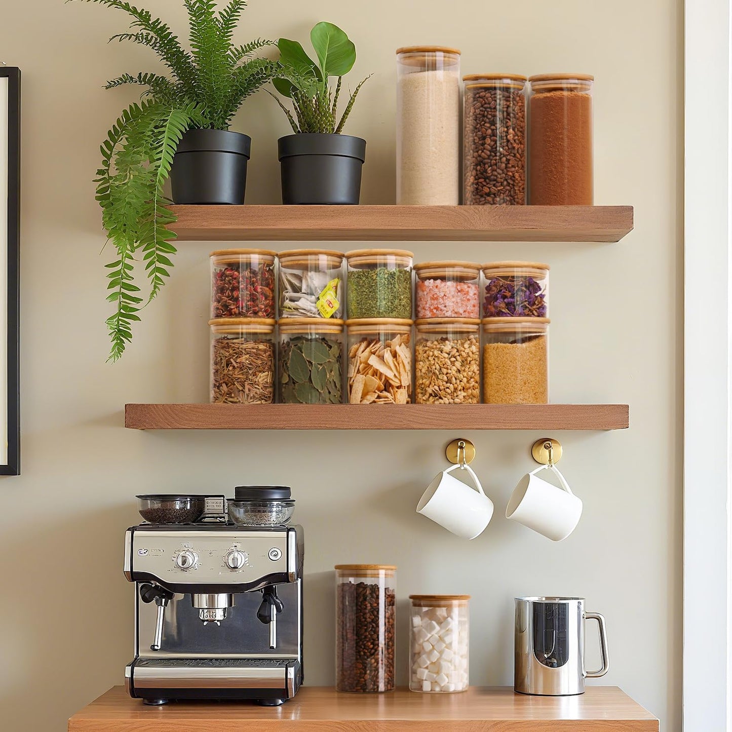 ComSaf 0.8 Qt Glass Food Storage Jars Set of 6, Clear Glass Storage Containers with Lids, Pantry Organization Jar, Spice Jar, Blooming Tea, Coffee and Sugar Container, Small Canister Set for Kitchen