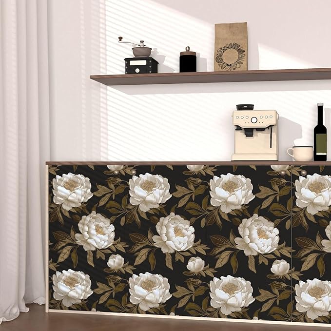 Laatse Peony Floral Wallpaper Peel and Stick Gold Leaf Contact Paper Modern - Image 2