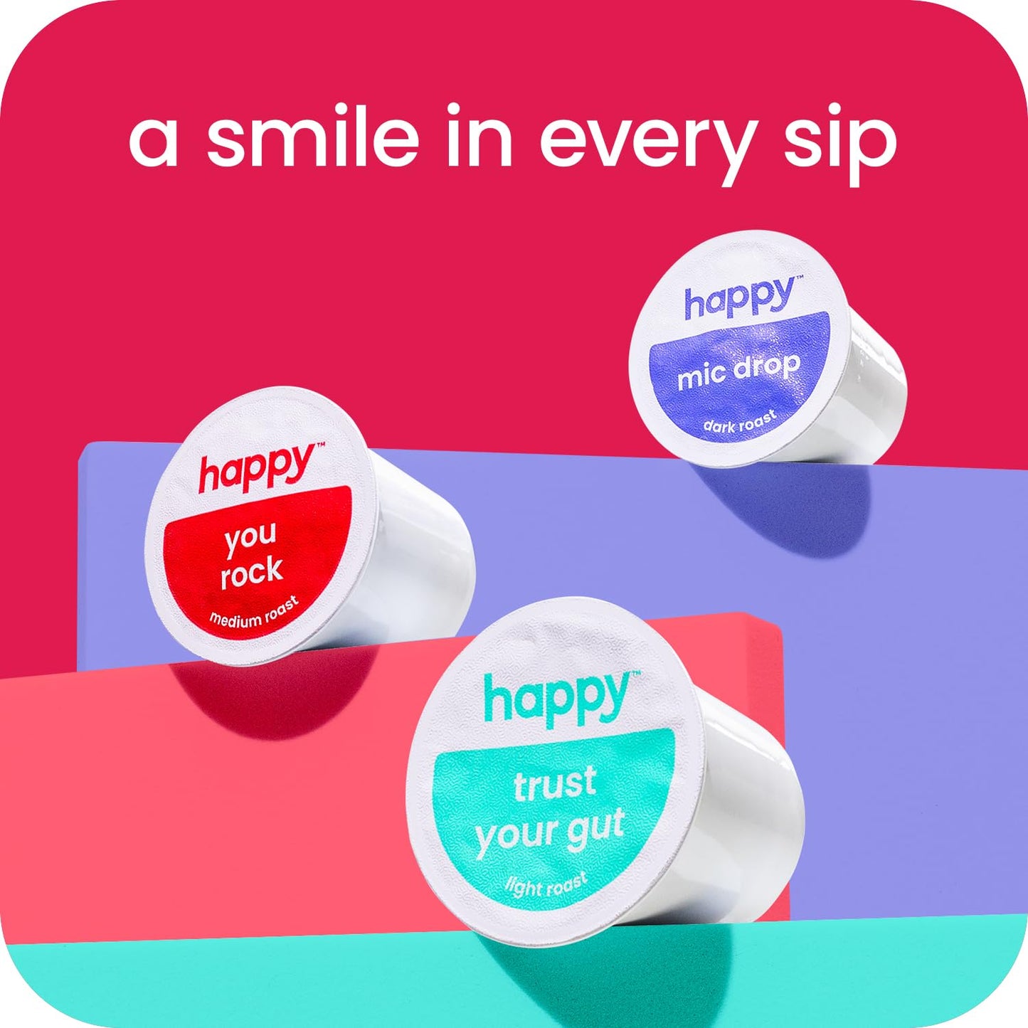 happy coffee medium roast coffee pods, 10 count, notes of chocolate & confidence, compatible with most K-cup brewers, rainforest alliance certified