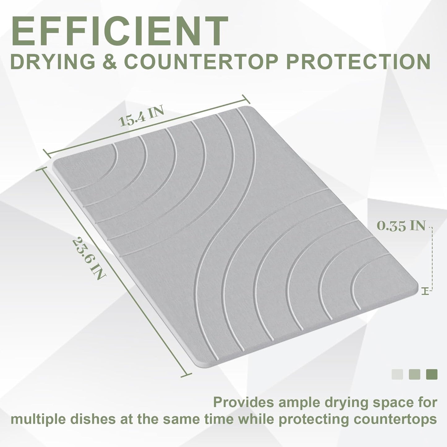 Large Stone Drying Mat for Kitchen Counter, 24" × 16" Diatomite Dish Drying Mat, Quick Dry Stone Mats, Ultra Absorbent Natural Diatomaceous Earth Mats for Dished, Bottles, Grey