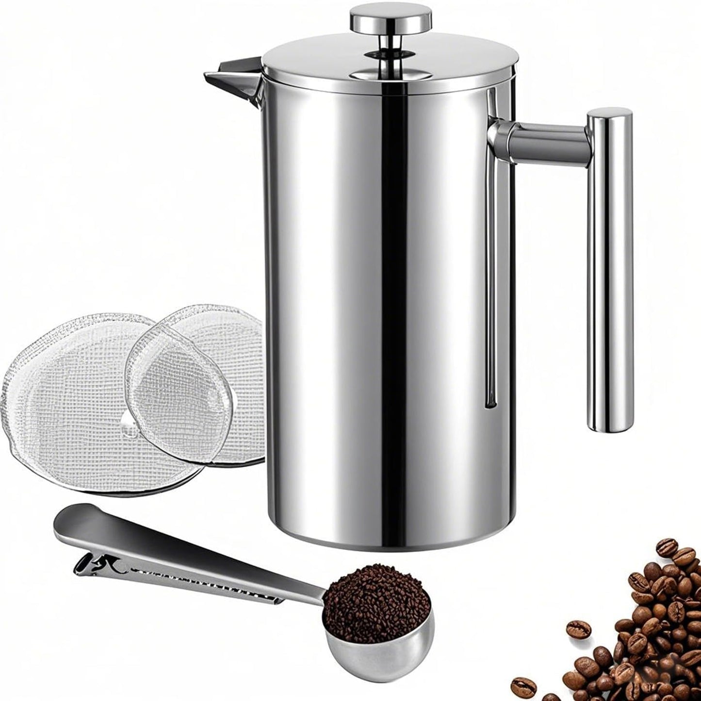 Small French Press 350ml, Double-Wall Insulated French Press Coffee Press Stainless Steel for travel camping, Single Cup Pour Over Coffee Maker (1 cup, 12 OZ)