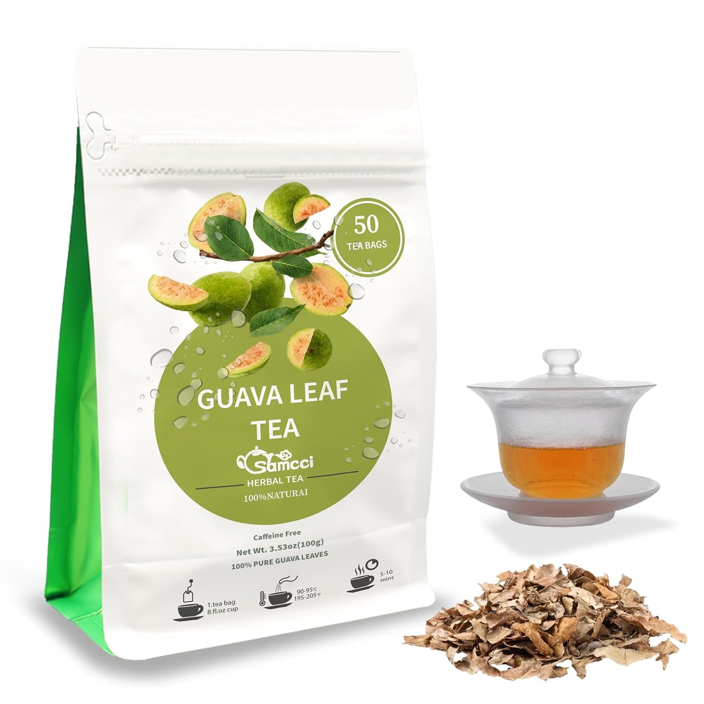 Samcci - Guava Leaves Tea Bags, 50 Teabags - Hojas De Guayaba, Premium Guava Leaf Tea - Immune Support - Digestion & Relaxation - Non-GMO - Caffeine-free