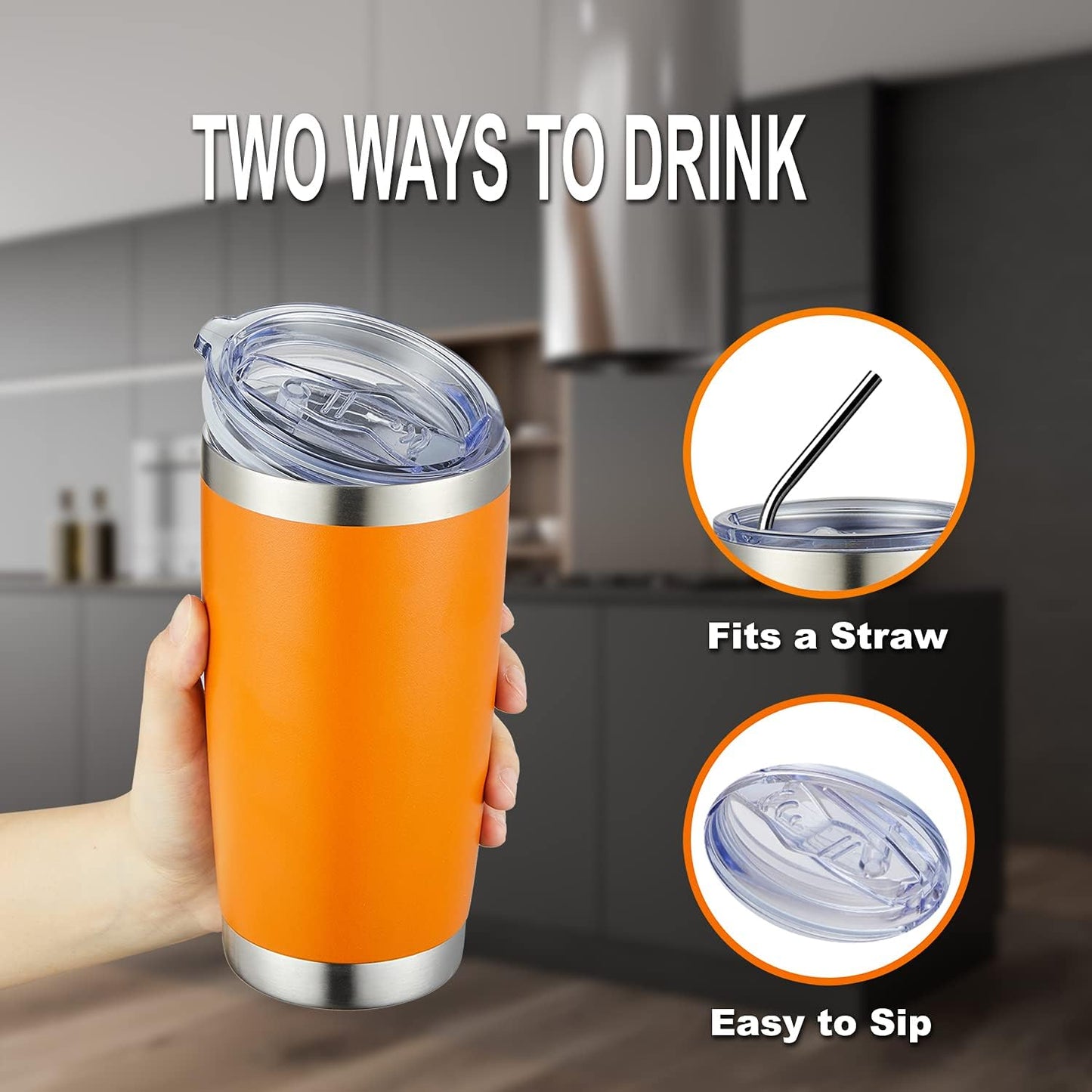 COMOOO 20oz Tumbler Bulk Double Wall Vacuum Insulated Travel Mug, Stainless Steel Tumbler with Lid and Straw Durable Powder Coated Insulated Coffee Cup for Cold & Hot Drinks (Orange, 6 pack)