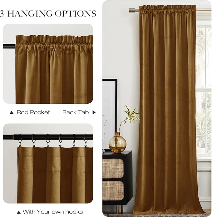 NICETOWN Gold Brown Velvet Curtains 2 Panels, Luxury and Soft Backdrops - Image 5