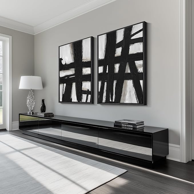 Large Framed Black and White Abstract Wall Art - Image 2