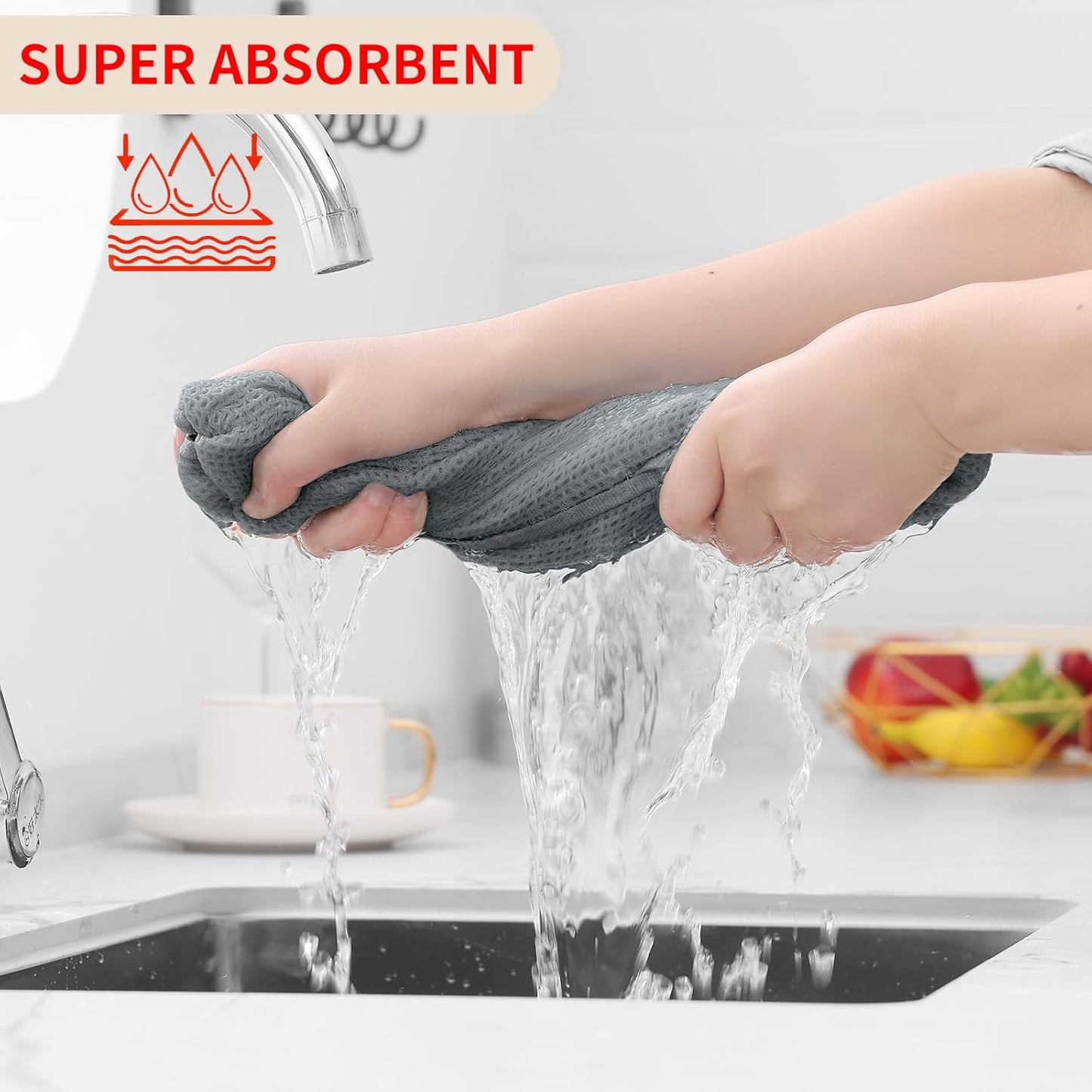 Homaxy 100% Cotton Waffle Weave Kitchen Dish Towels, Ultra Soft Absorbent Quick Drying Cleaning Towel, 13 x 28 Inches, 6-Pack, Grey