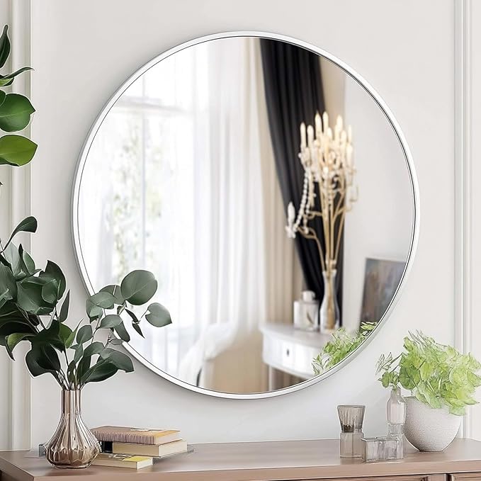 Oruii White Round Mirror, Circle Wall Mirrors Metal Frame, Circular Mirrors - Image 9